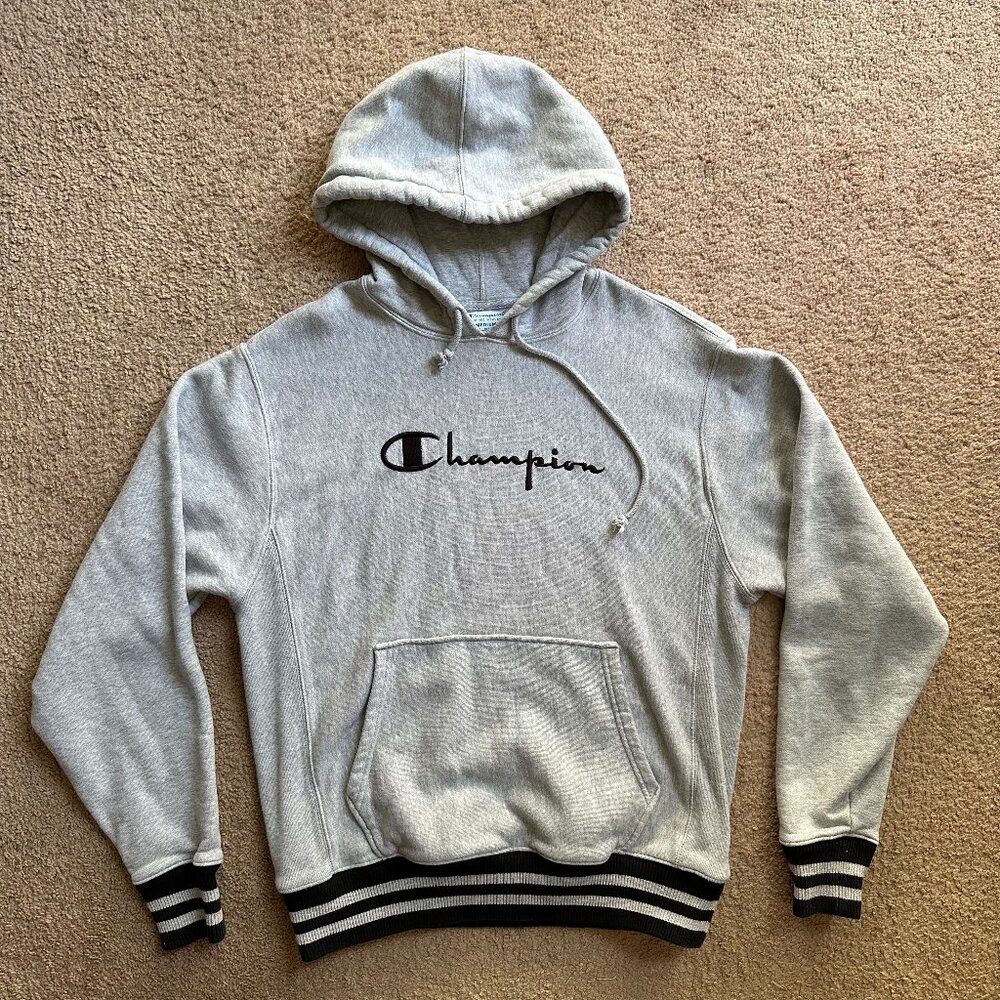 Champion Sweatshirt Mens Medium Reverse Weave Grey Pockets Long Sleeve